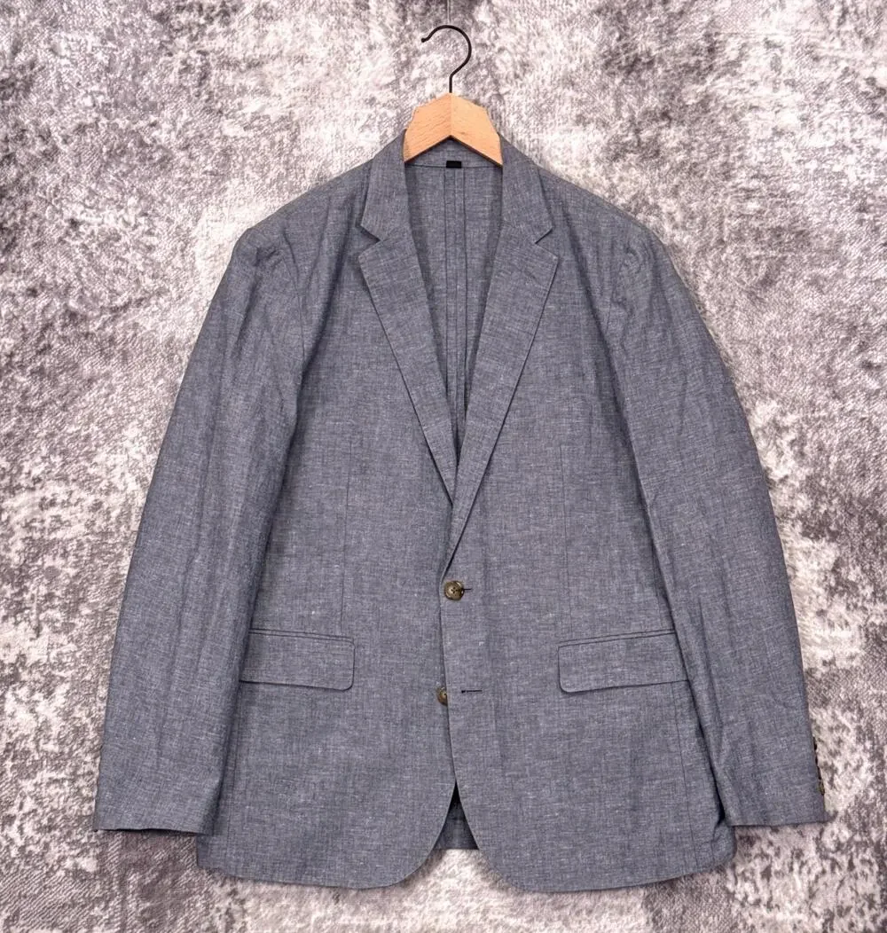 J Crew Ludlow Slim Blazer 40 R Mens Somelos Cotton Linen Blue Chambray Jacket